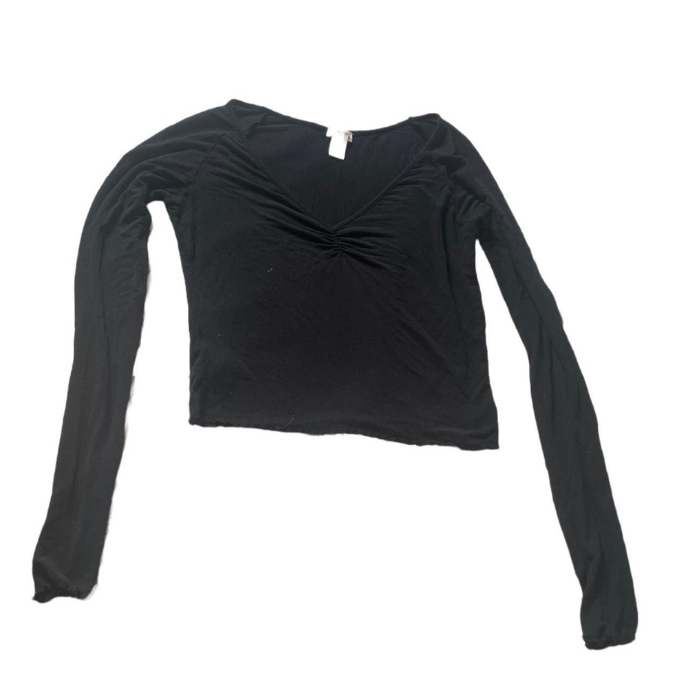 forever 21 black long sleeve ruched tee